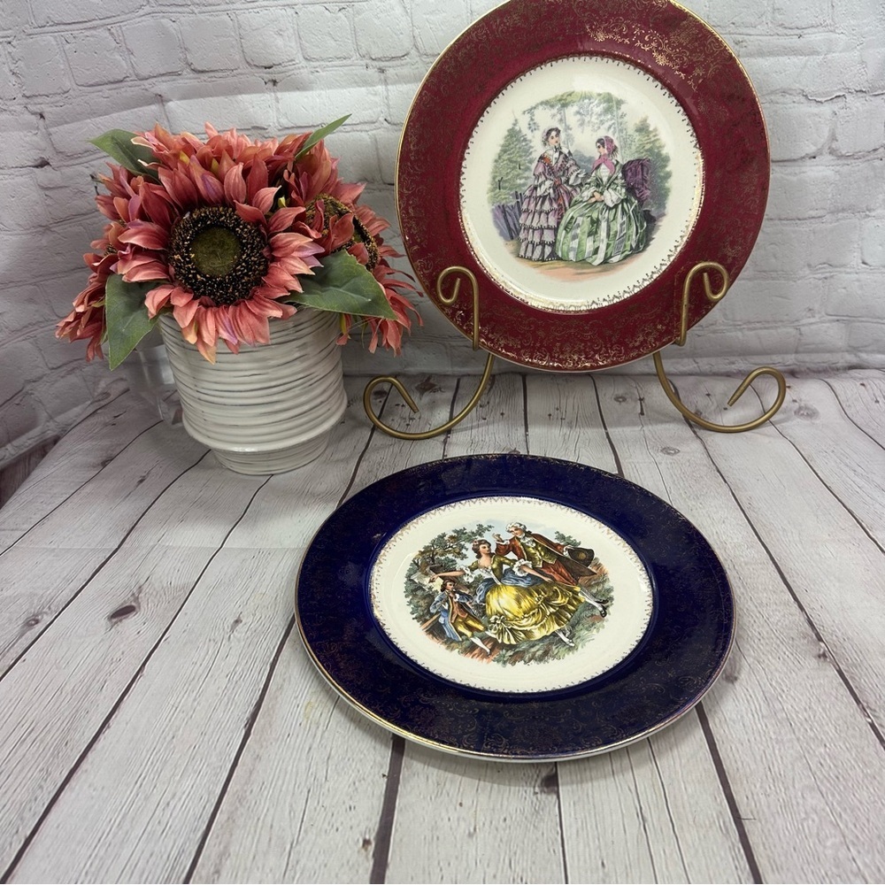 vintage Service Plate (Charger) Godey Prints Service Plates by Salem set of 2